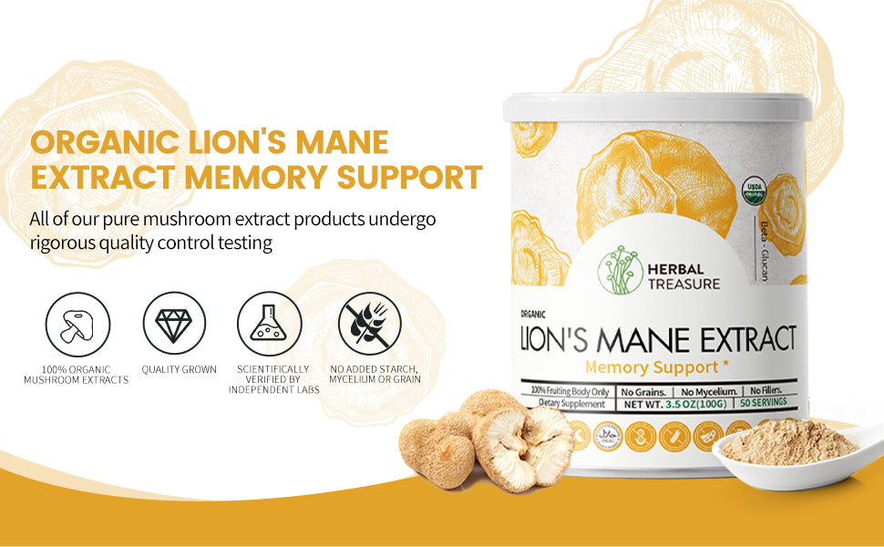 Organic Lion's Mane, Non-GMO and Gluten-Free Supplements