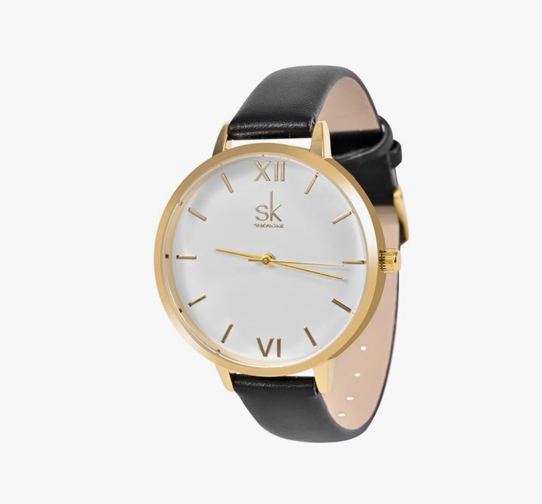 Women's Leather Classic Watch for Small Wrists - Black / Gold