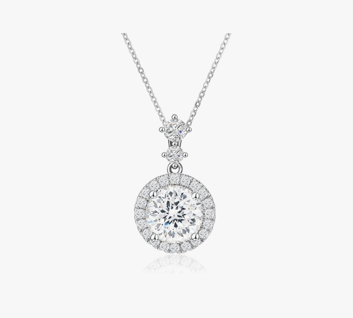 Necklace for Women 3 CT Round Cubic Zirconia White Gold Plated