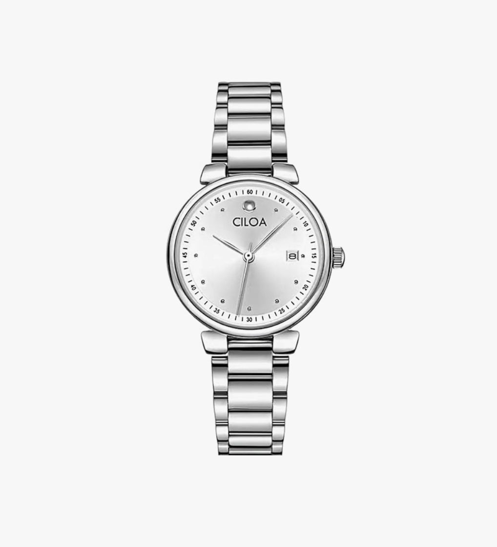 CILOA Watches for Women Waterproof - Silver Round Dial Stainless Steel, 30 mm