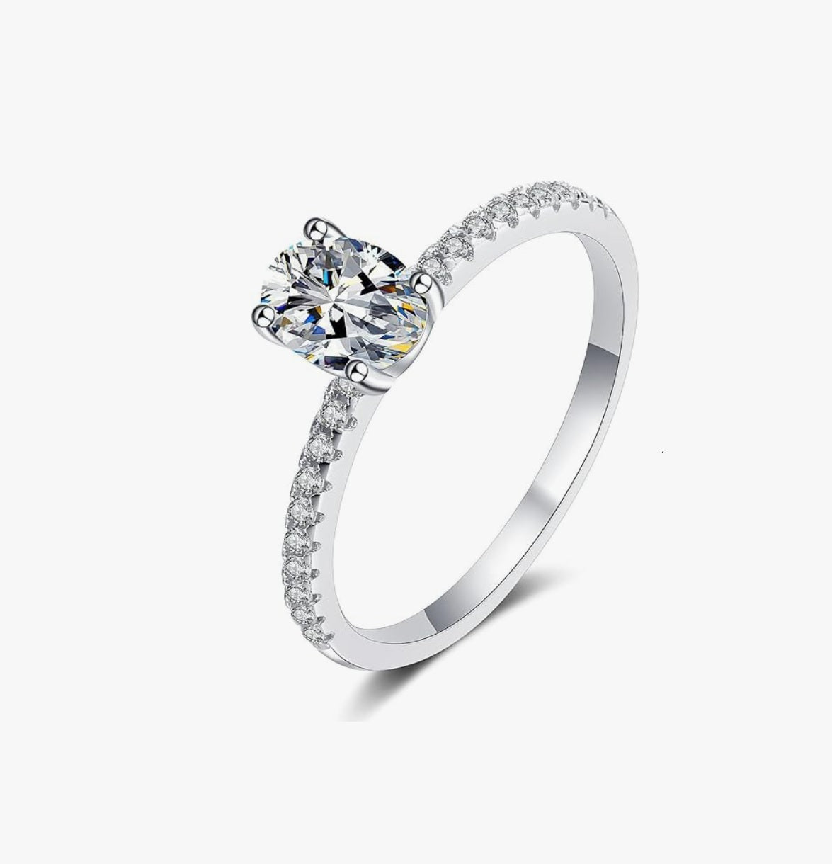 Promise Ring, 1.0 CT S925 Sterling Silver Oval, Cubic Zirconia - Size 6.5