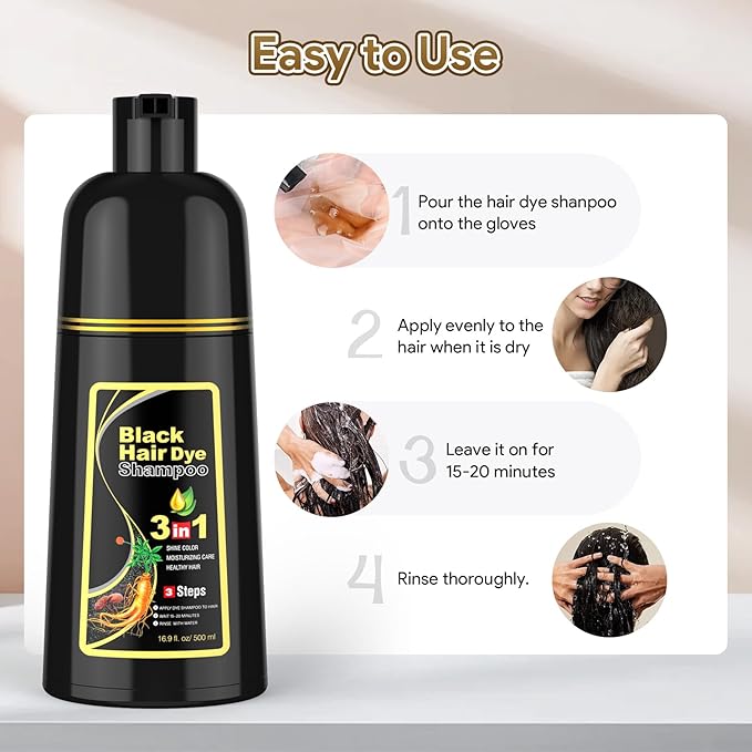 Hair Dye Shampoo for Women & Men for Gray Coverage (BLACK)