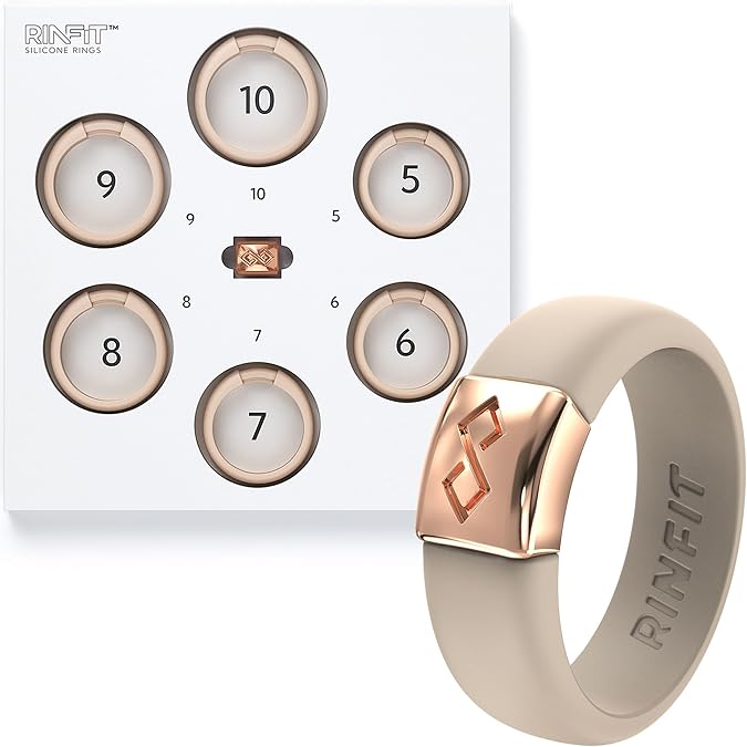 Rinfit Silicone Ring Gift Set for Women – 6 Sizes (5-10) Nude & Metal Rose