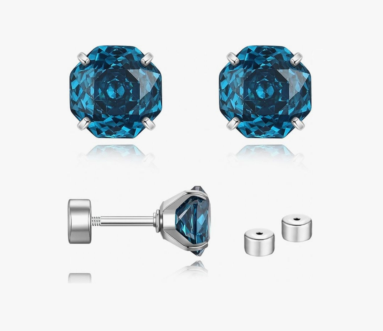 Stud Earrings - Surgical Steel Hypoallergenic Pierced Zircon Earrings - Moonlit Blue