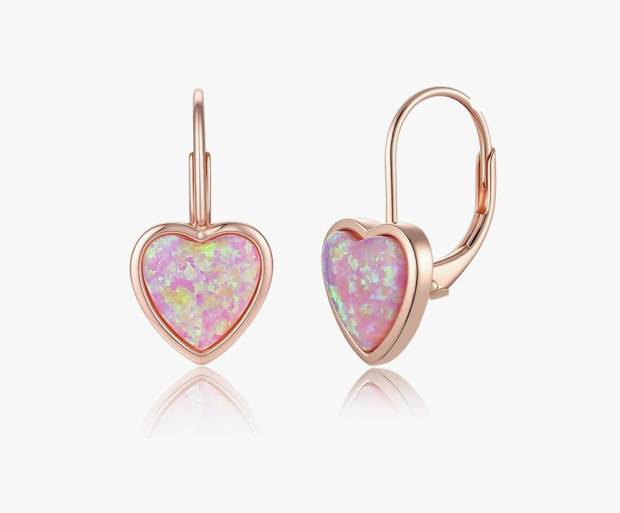 Earrings 925 Sterling Silver Opal Heart for Women