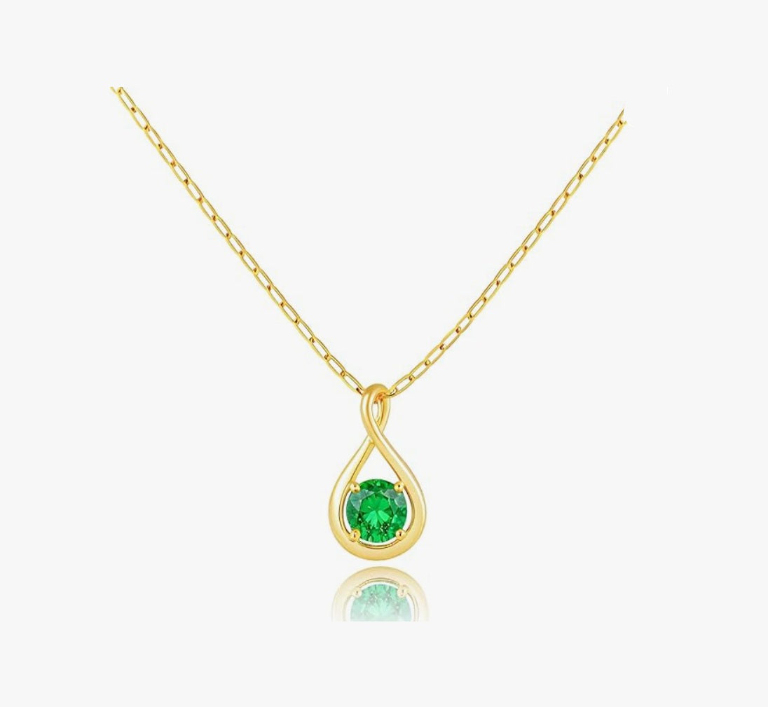 Women Sterling Silver Dainty Infinity Necklace Birthstone - May