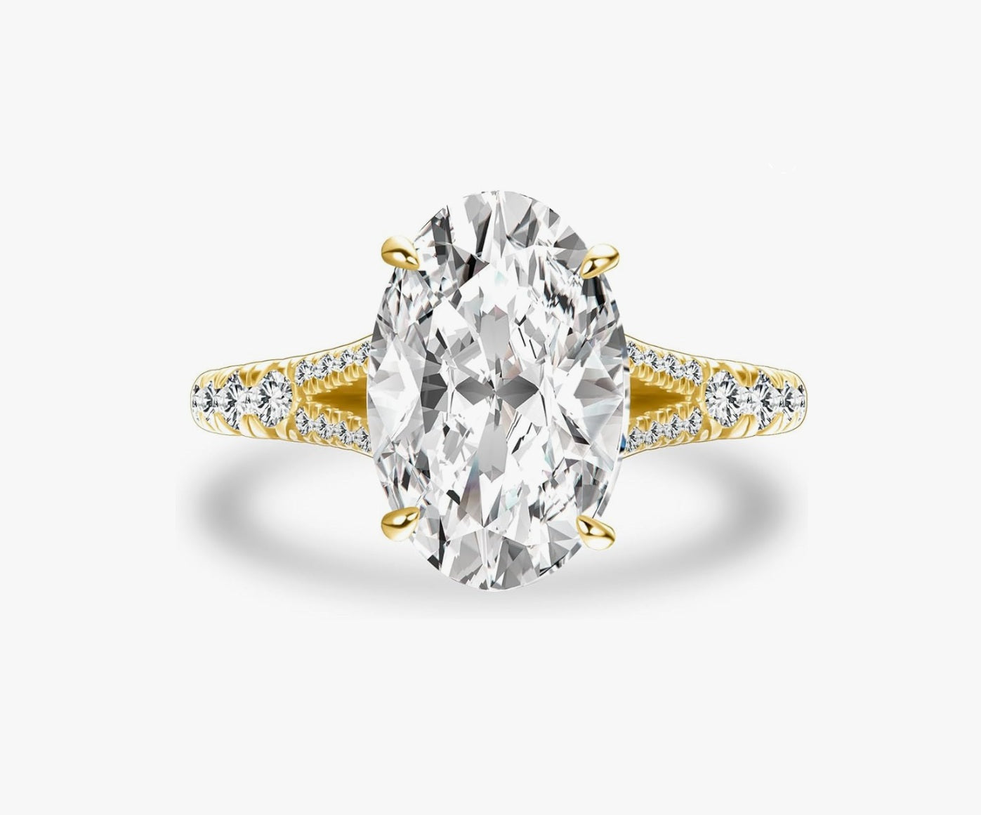 Ring 3.5 Carat Oval Cut with Split Shank, 5A Cubic Zirconia - Size 6