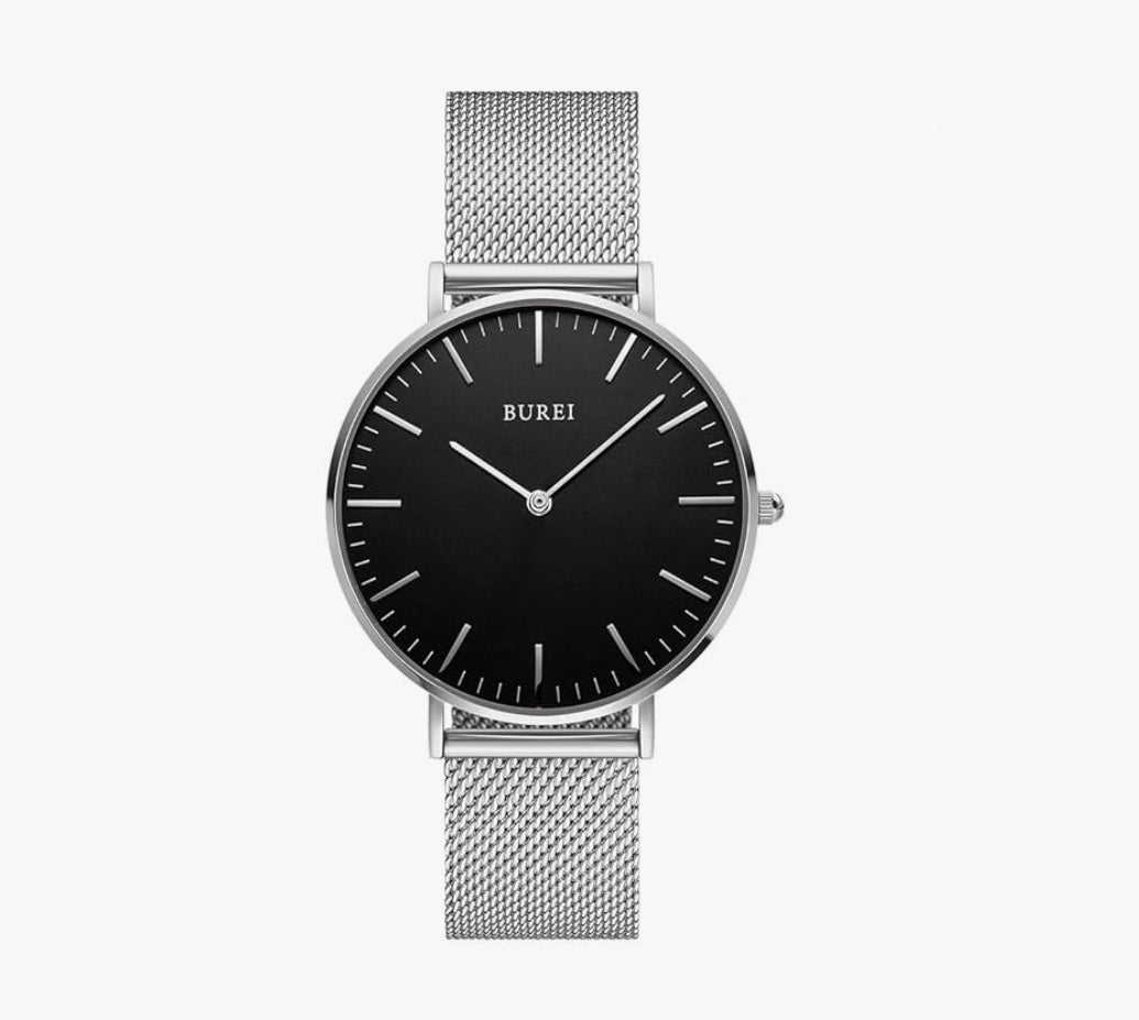 Ladies Watch Stainless Steel Mesh Bracelet Watch Analog Quartz, 34mm - Black Silver