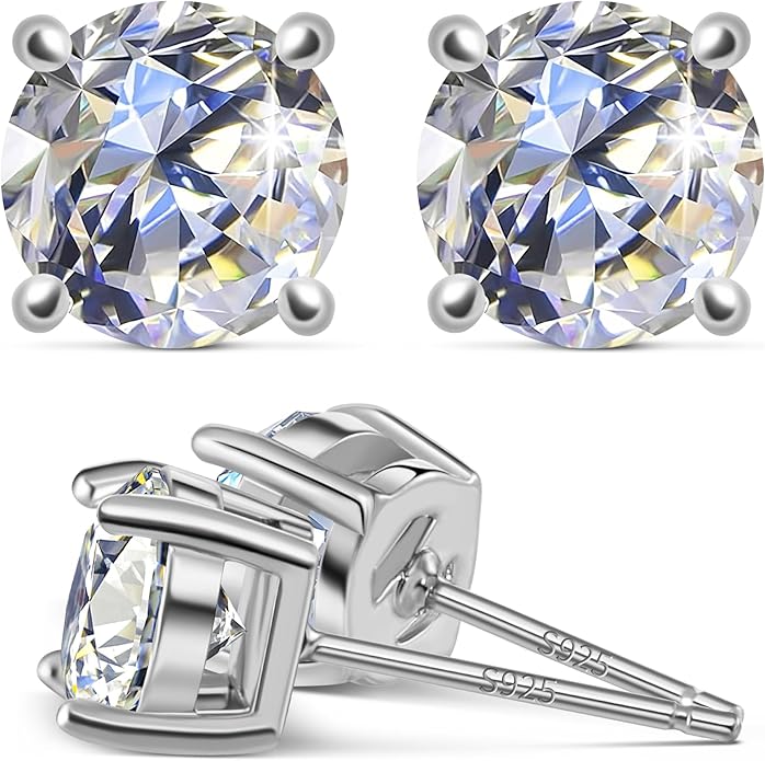 Cubic Zirconia Stud Earrings for Women & Men, 2 ct