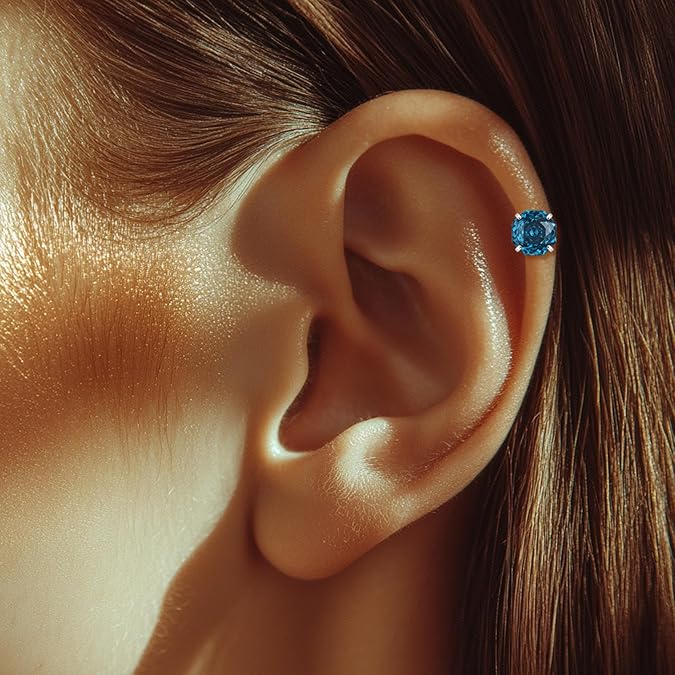 Stud Earrings - Surgical Steel Hypoallergenic Pierced Zircon Earrings - Moonlit Blue