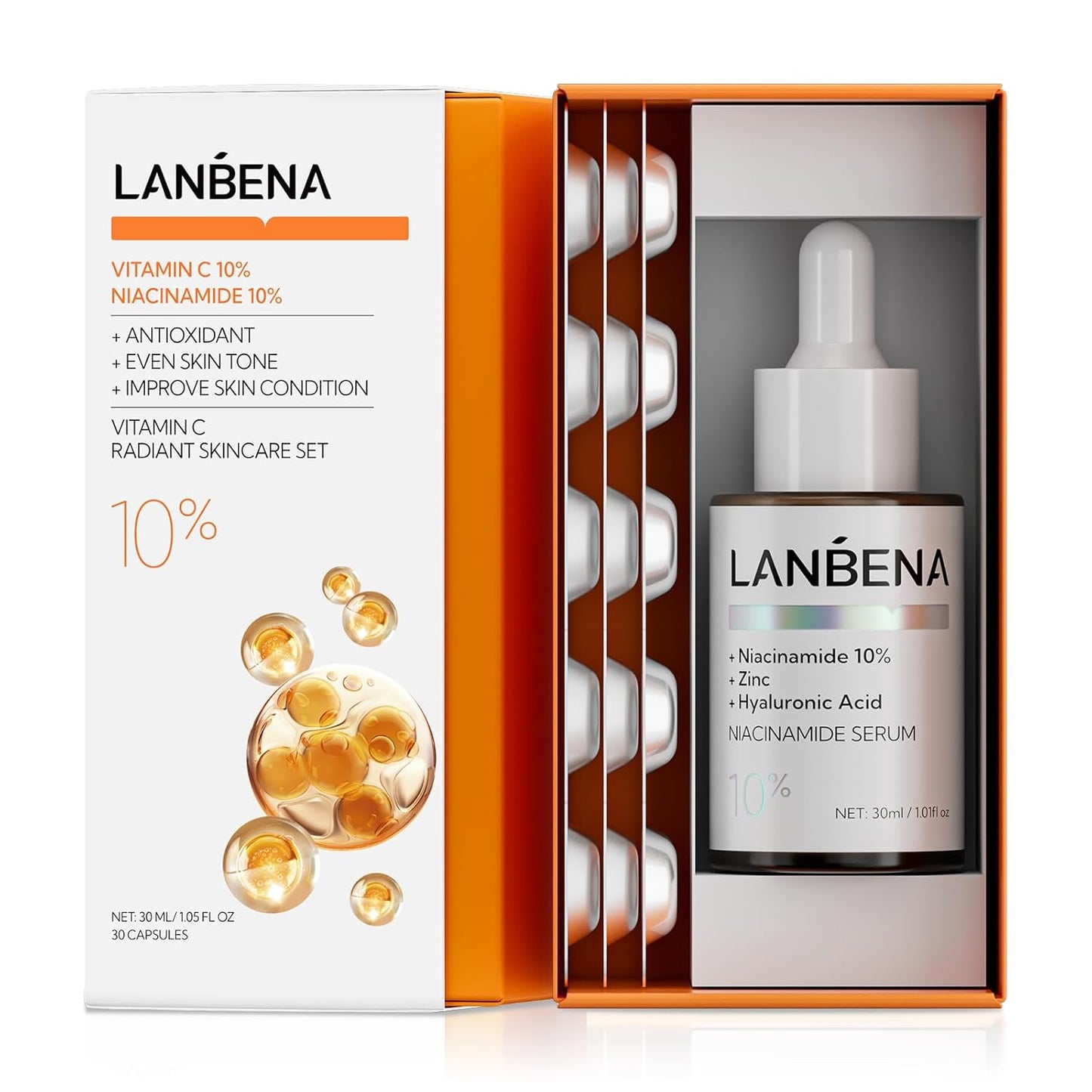 LANBENA Vitamin C Face Serum, 10% Vitamin C Freeze Dried Powder + 10% Niacinamide Serum