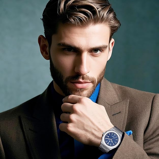 SAPPHERO Men's Watch Octagonal Stainless Steel - SILVER BLUE