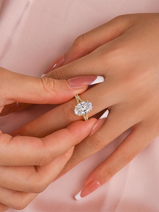 Ring 3.5 Carat Oval Cut with Split Shank, 5A Cubic Zirconia - Size 6