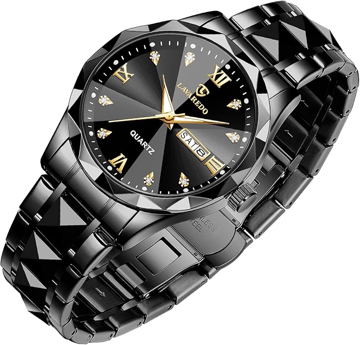 Watch for Men Diamond Analog Quartz 41mm -BLACK