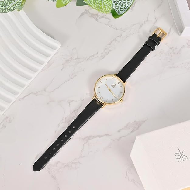 Women's Leather Classic Watch for Small Wrists - Black / Gold