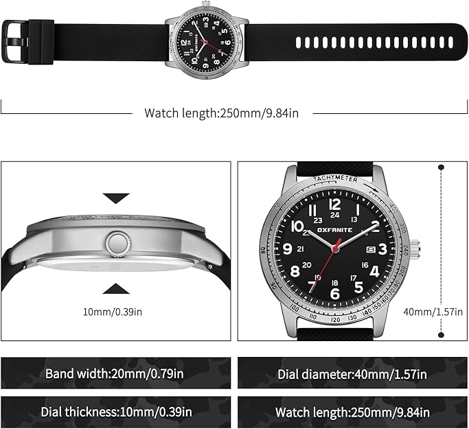 Men’s Watch Military Style Sporty Easy to Read Waterproof - Black