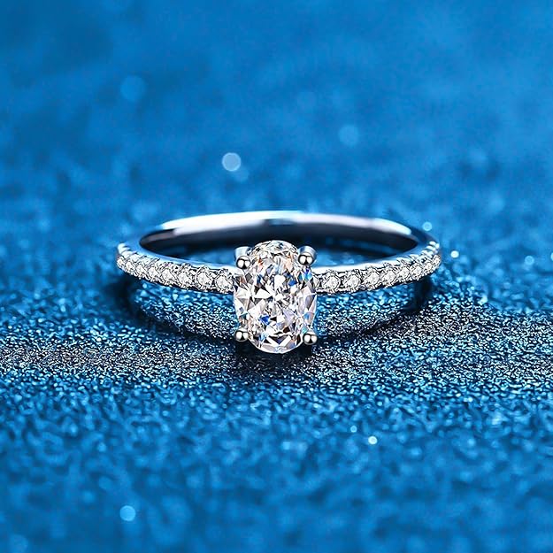 Promise Ring, 1.0 CT S925 Sterling Silver Oval, Cubic Zirconia - Size 6.5
