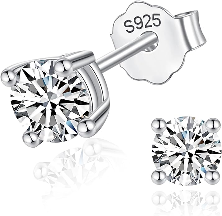 Cubic Zirconia Earrings Silver Stud Earrings Solid 14K White Gold - 1CT