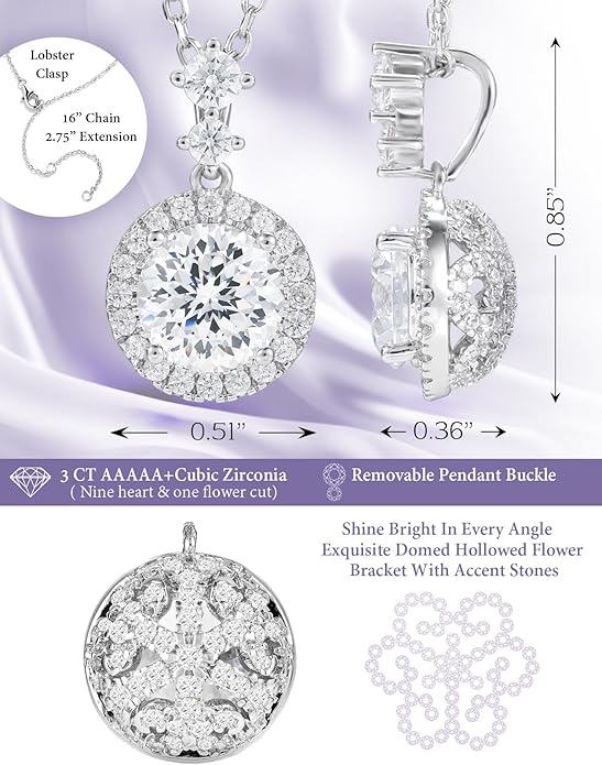 Necklace for Women 3 CT Round Cubic Zirconia White Gold Plated