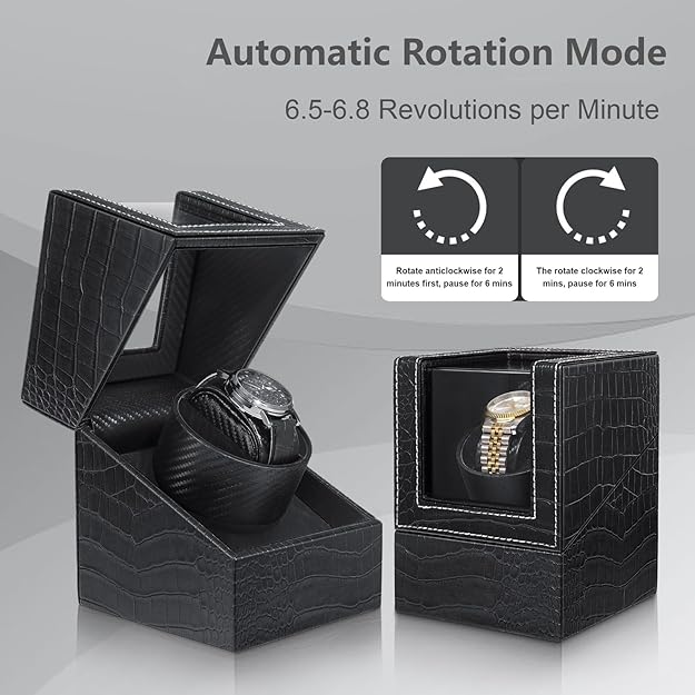 Single Watch Winder, Black Watch Winder Crocodile Pattern Leather