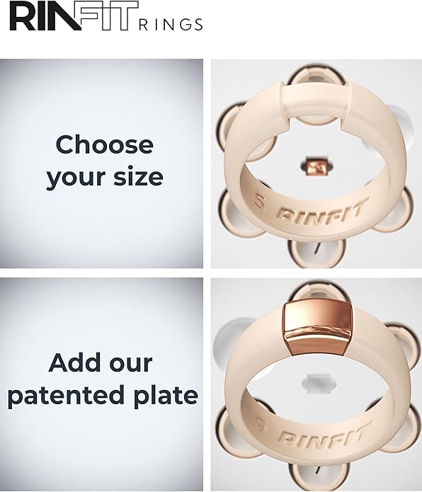 Rinfit Silicone Ring Gift Set for Women – 6 Sizes (5-10) Nude & Metal Rose