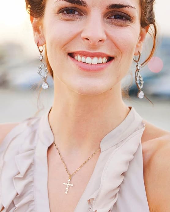 Gold Cross Necklace for Women Silver Plated Dainty