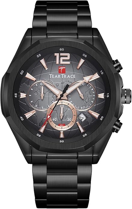 Watch for Men Stainless Steel Strap Waterproof Luminous Chronograph 46mm - BLACK