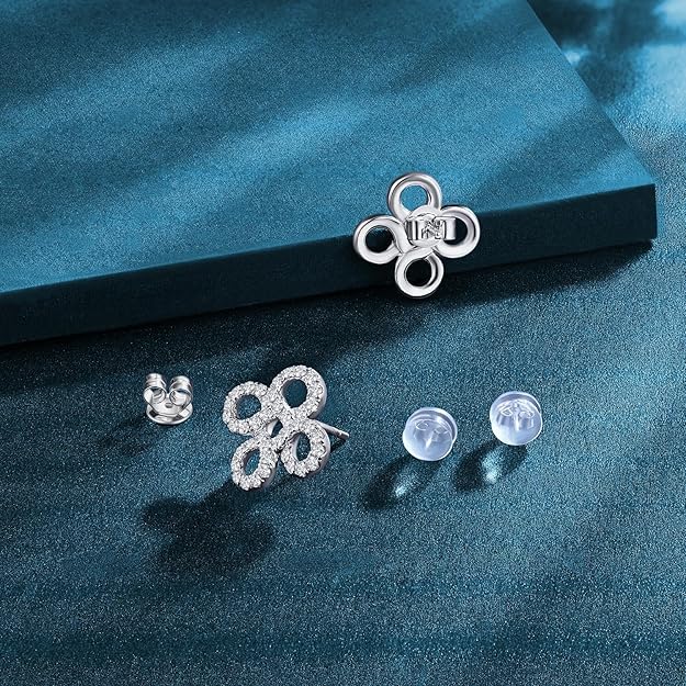 Four Leaf Clover Moissanite Stud Earrings for Women, D Color VVS1 Round Cut