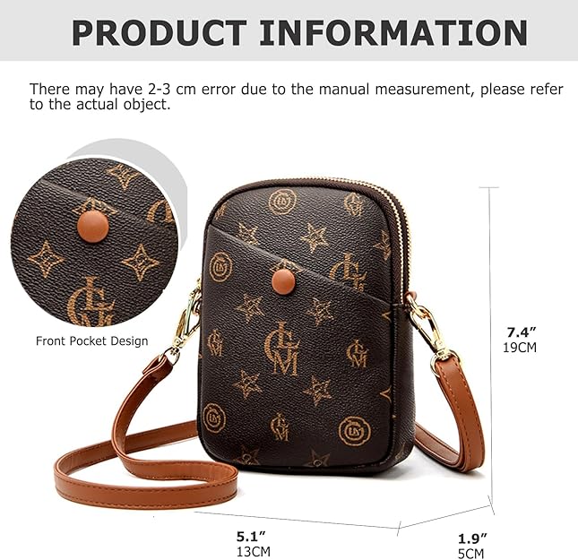 Women Small Vertical Cell Phone Purses Vintage Print Crossbody Bags - Brown