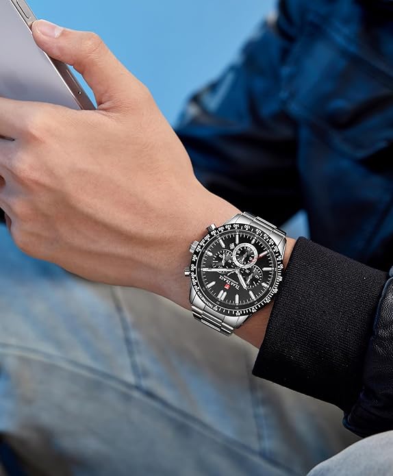 Watch for Men Analog Quartz Waterproof Chronograph Big Face 47mm - BLACK