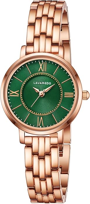 Watch Gold/Silver Stainless Steel Band Waterproof Quartz, 35mm - ROSE/GREEN