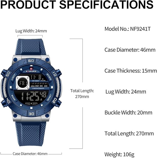NAVIFORCE Fashion Men Digital Wrist Watch Military - BLUE