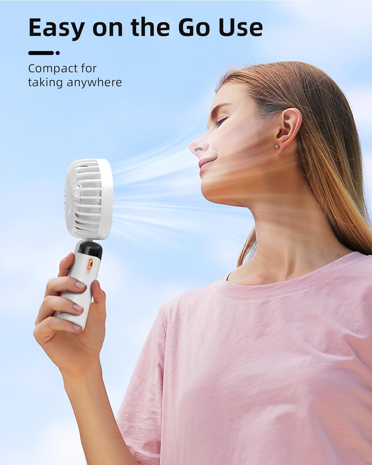 Fan Portable , Battery Operated Fan with Base - Rechargeable (WHITE)