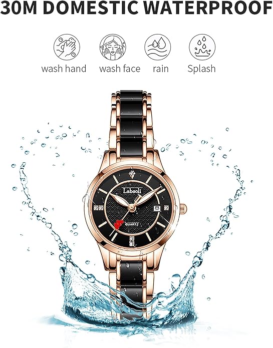 Women's Quartz Watch Elegant Waterproof Stainless Steel, 30mm - Rose Gold / Black