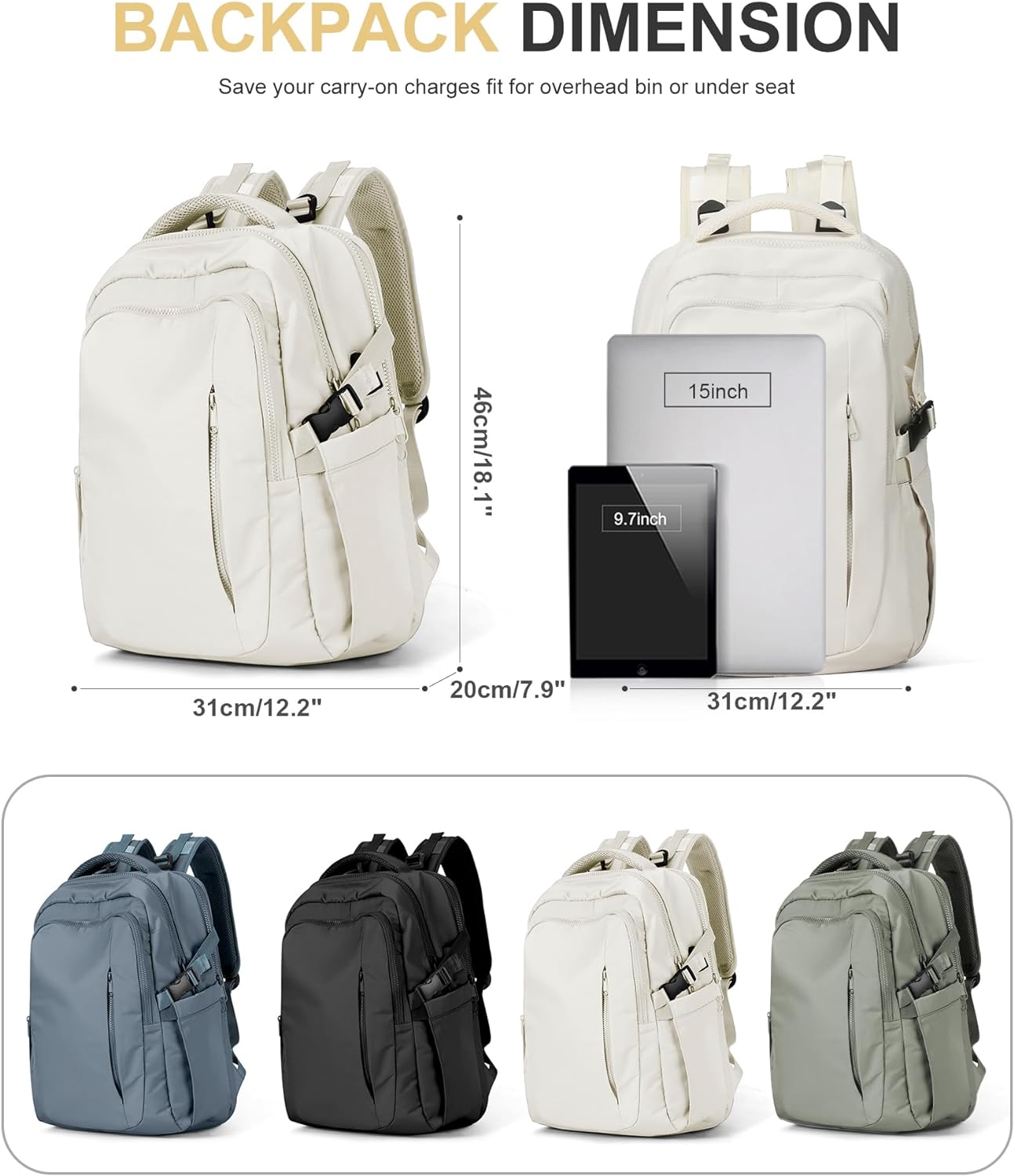 Backpack 15.6 Inch Laptop - WHITE