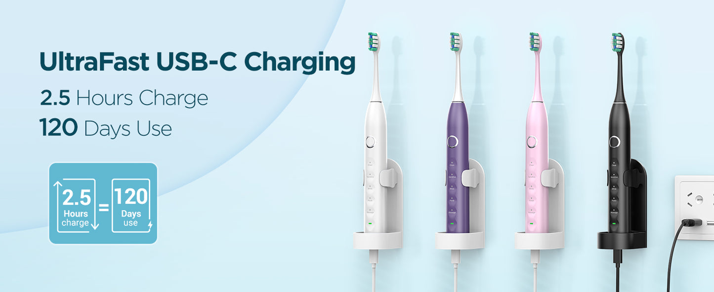 Electric Toothbrush for Adults with 8 Brush Heads, Sonic Toothbrush Rechargeable with a Holder & Travel Case