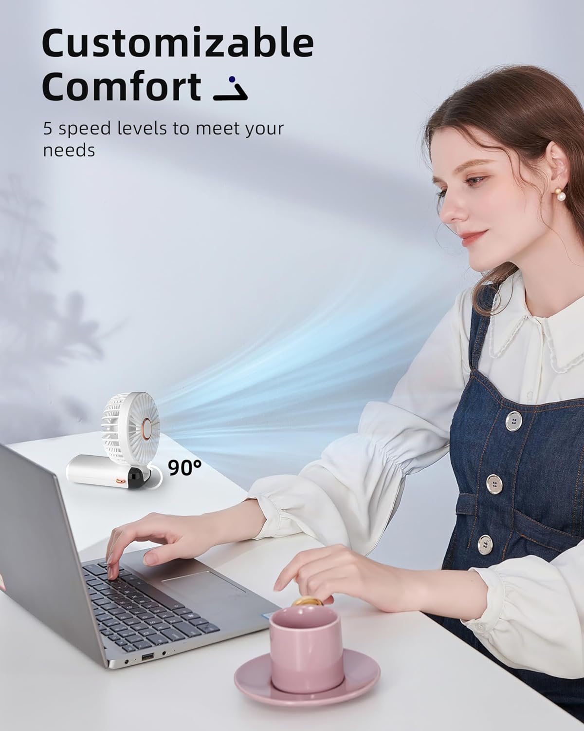 Fan Portable , Battery Operated Fan with Base - Rechargeable (WHITE)