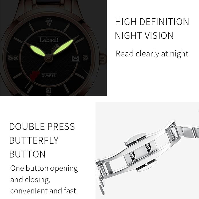Women's Quartz Watch Elegant Waterproof Stainless Steel, 30mm - Rose Gold / Black