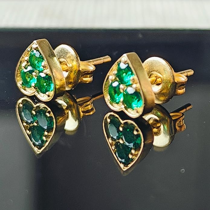 18K Gold Plated 3-Stone Zirconia Halo Stud Earrings - GREEN