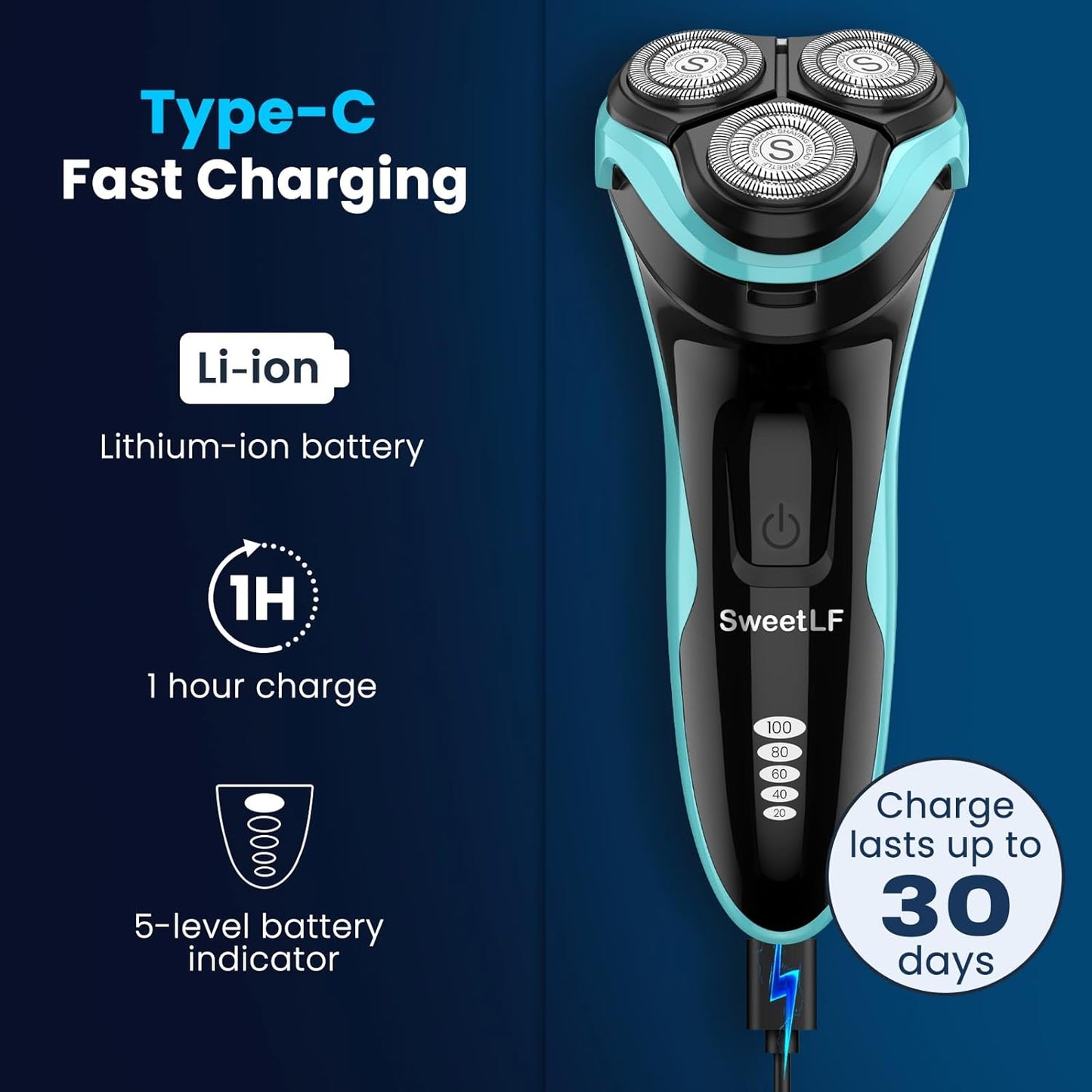 Electric Razor for Men, Waterproof Electric Shaver, Rechargeable