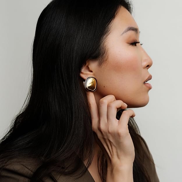 Hammered Gold & Maroon Oval Statement Earrings