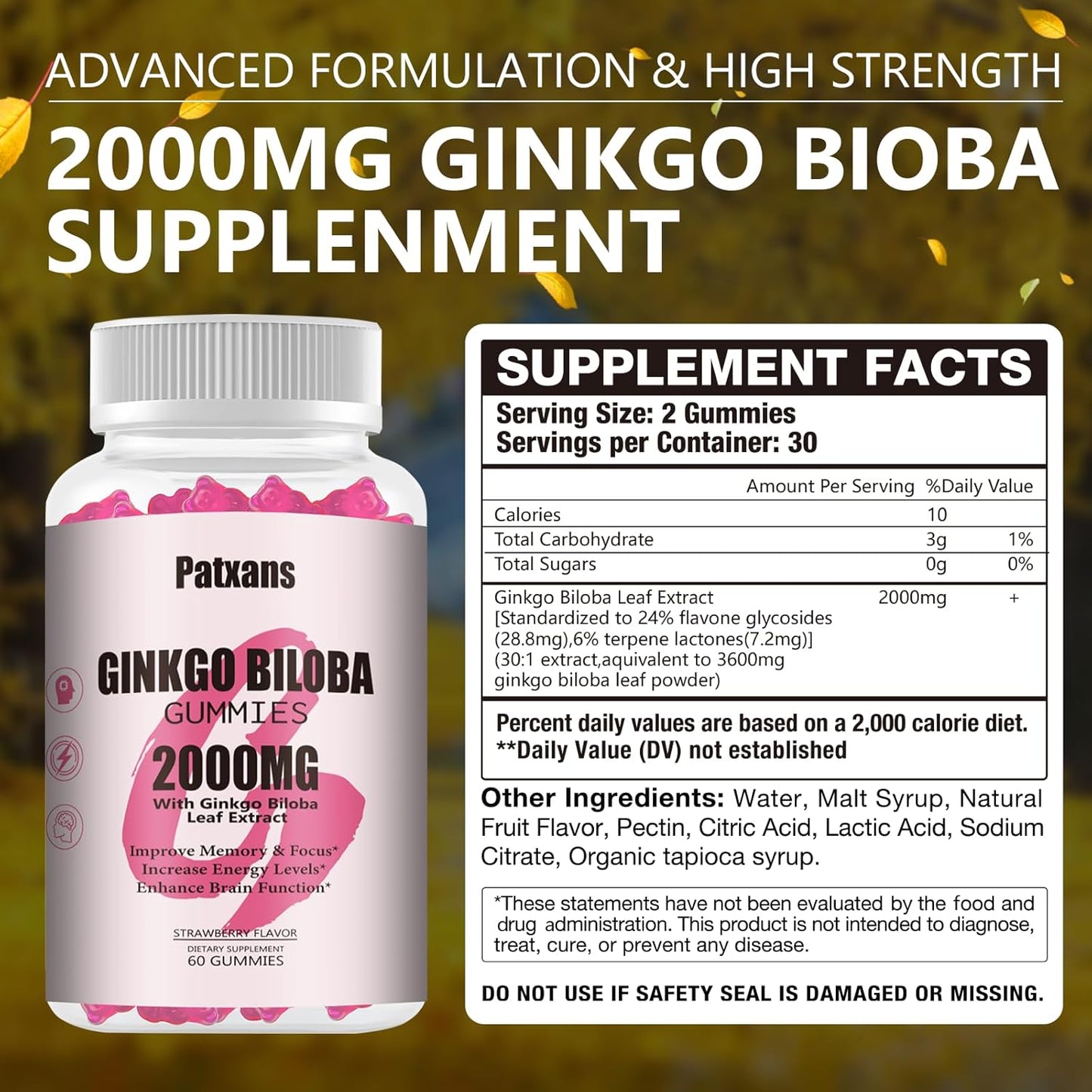 Ginkgo Biloba Gummies, 2000mg (60 pcs)