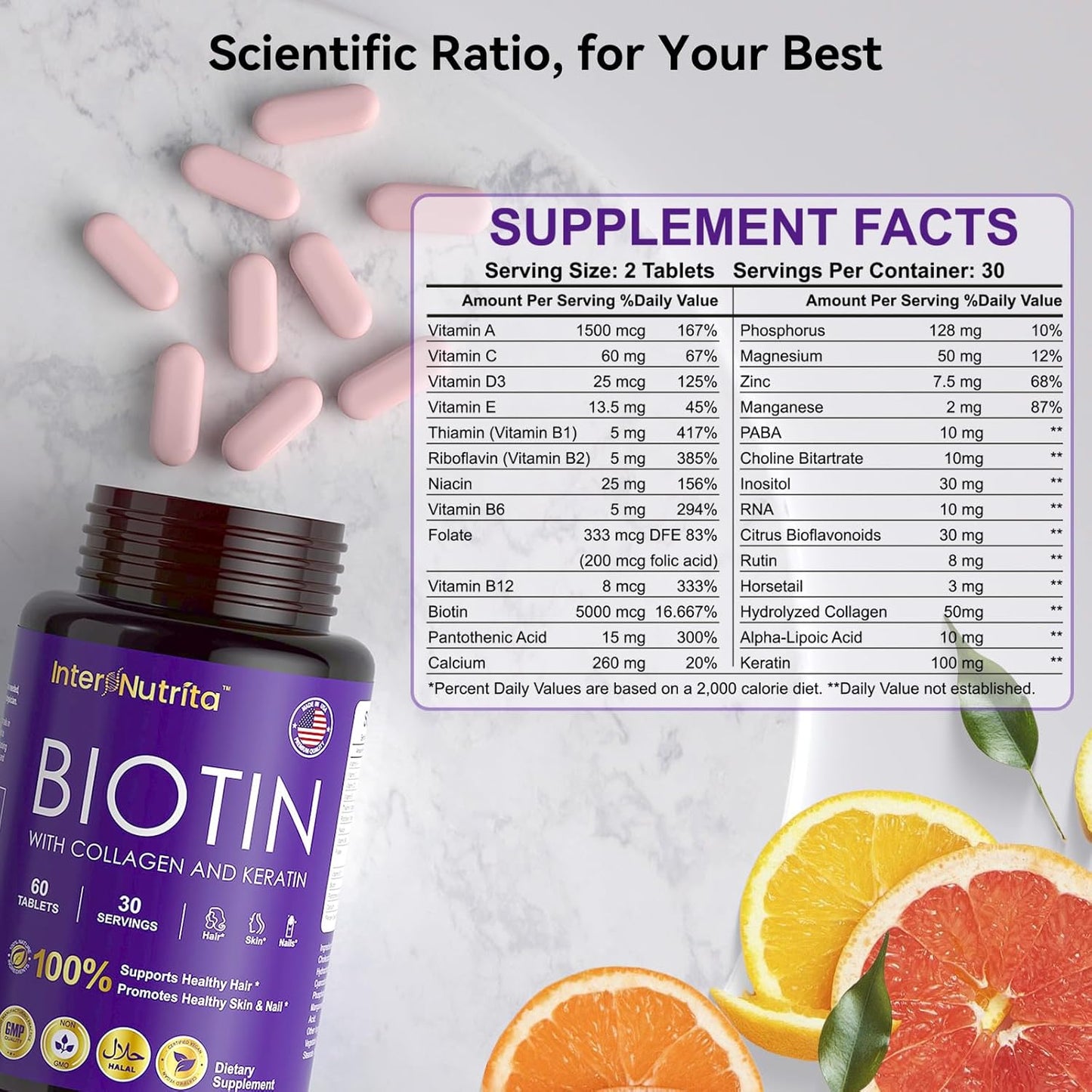 Biotin with Hydrolysed Collagen and Keratin, 5000mcg