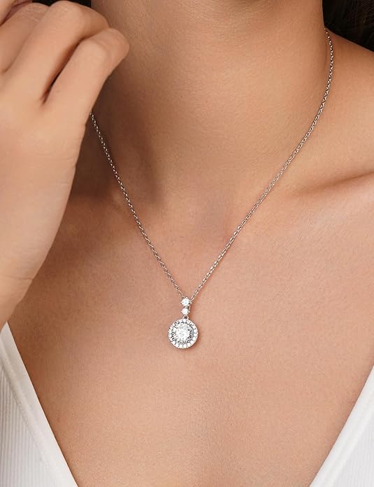 Necklace for Women 3 CT Round Cubic Zirconia White Gold Plated