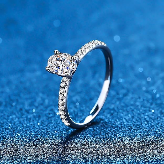 Promise Ring, 1.0 CT S925 Sterling Silver Oval, Cubic Zirconia - Size 6.5