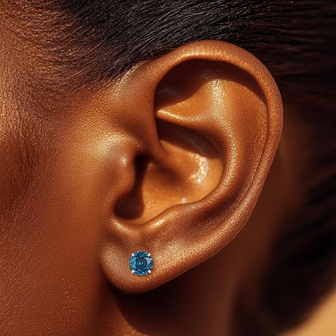Stud Earrings - Surgical Steel Hypoallergenic Pierced Zircon Earrings - Moonlit Blue
