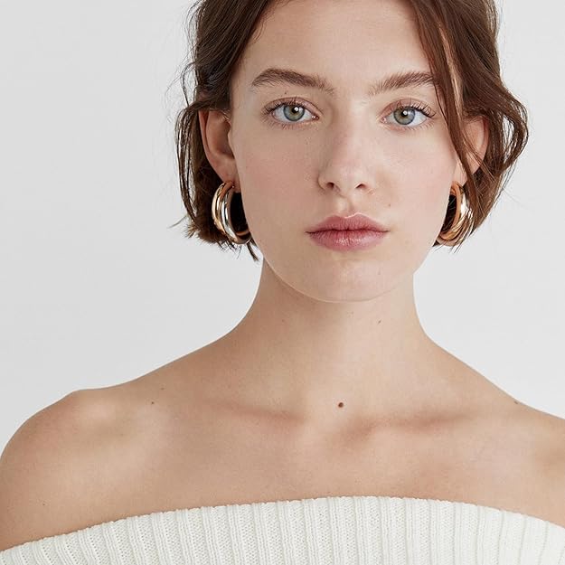 Two Tone Hoop Earrings-Gold Silver Chunky Twisted Hoops