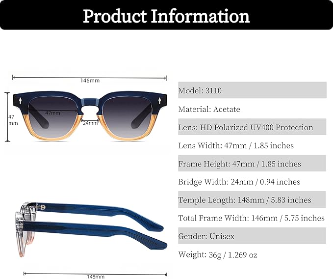 ROCKNIGHT Designer Acetate Classic HD Polarized Sunglasses UV400