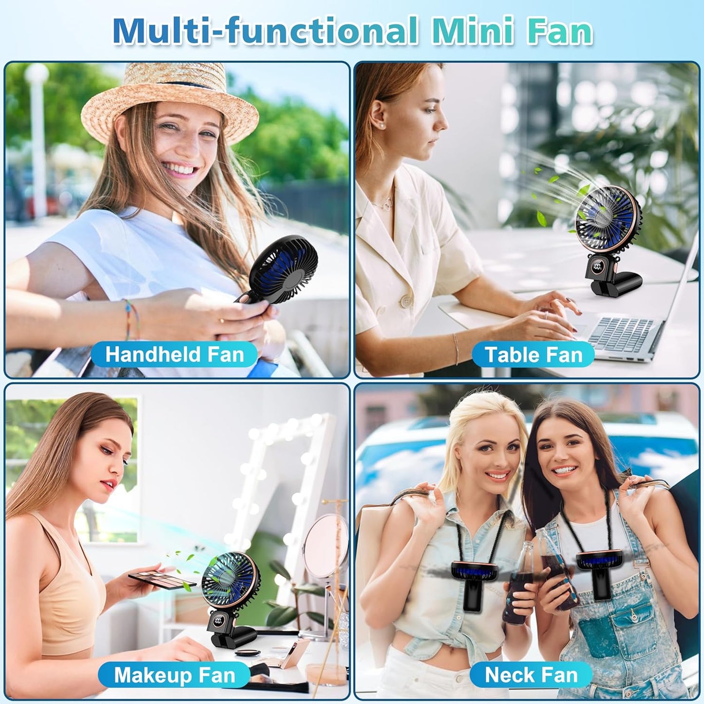Fan Portable with LED Display,3-in-1 180° Foldable with 6 Speed