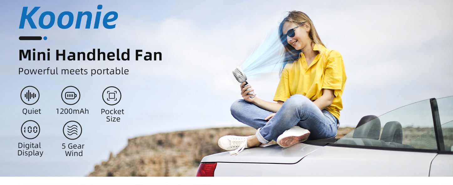 Fan Portable , Battery Operated Fan with Base - Rechargeable (WHITE)